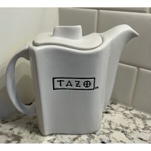 Tazo White Ceramic Teapot Wavy Rectangular Modern Logo Tea Pot with Lid